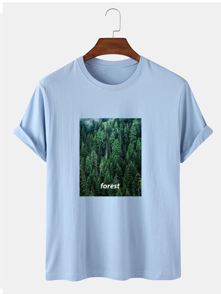 Camisetas De Manga Corta Casual Con Estampado De Bosque 100% Algodón Para Hombre