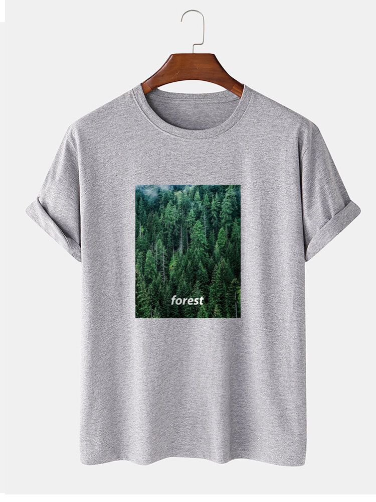 Camisetas De Manga Corta Casual Con Estampado De Bosque 100% Algodón Para Hombre