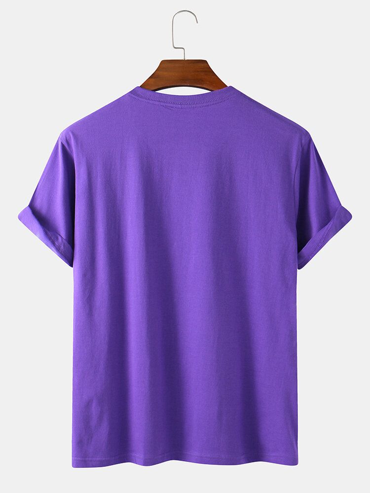 Camisetas De Manga Corta Casual De Cuello Redondo De Color Sólido 100% Algodón Para Hombre