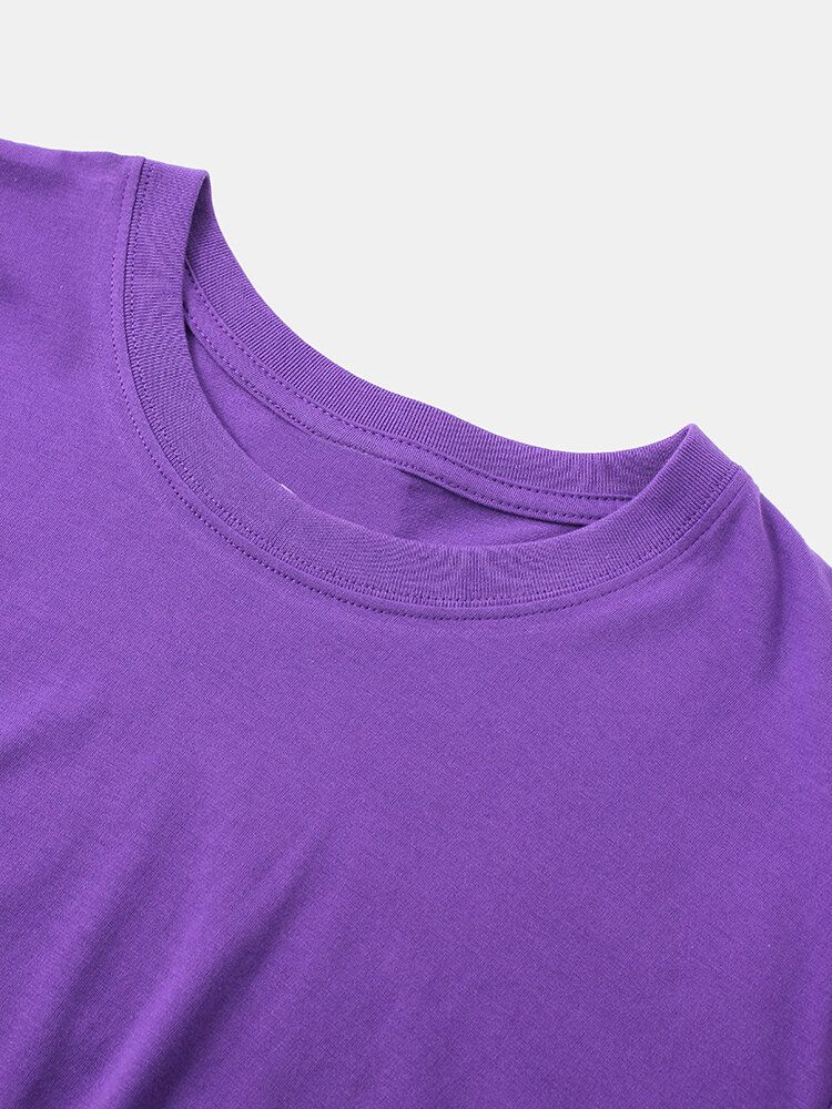 Camisetas De Manga Corta Casual De Cuello Redondo De Color Sólido 100% Algodón Para Hombre