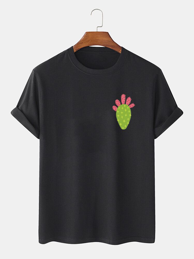 Camisetas De Manga Corta Casual De Cuello Redondo Con Estampado De Cactus 100% Algodón Para Hombre