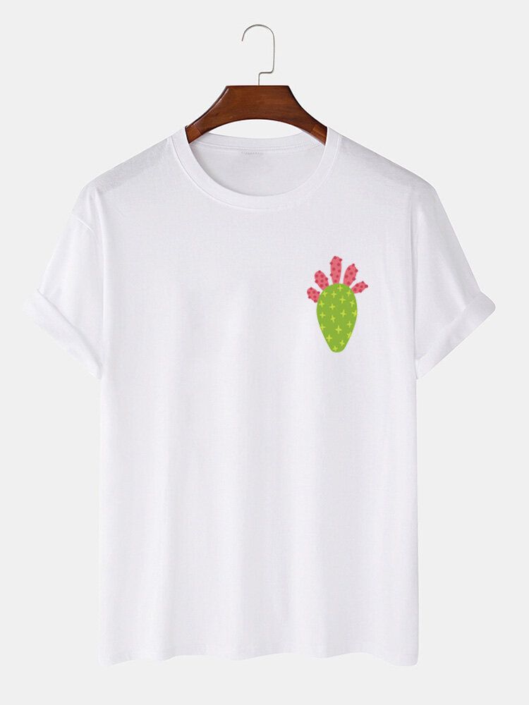 Camisetas De Manga Corta Casual De Cuello Redondo Con Estampado De Cactus 100% Algodón Para Hombre