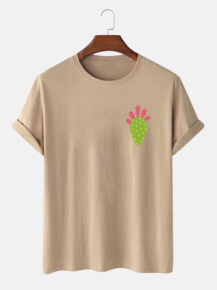 Camisetas De Manga Corta Casual De Cuello Redondo Con Estampado De Cactus 100% Algodón Para Hombre