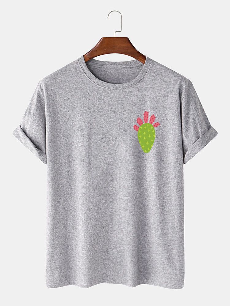 Camisetas De Manga Corta Casual De Cuello Redondo Con Estampado De Cactus 100% Algodón Para Hombre