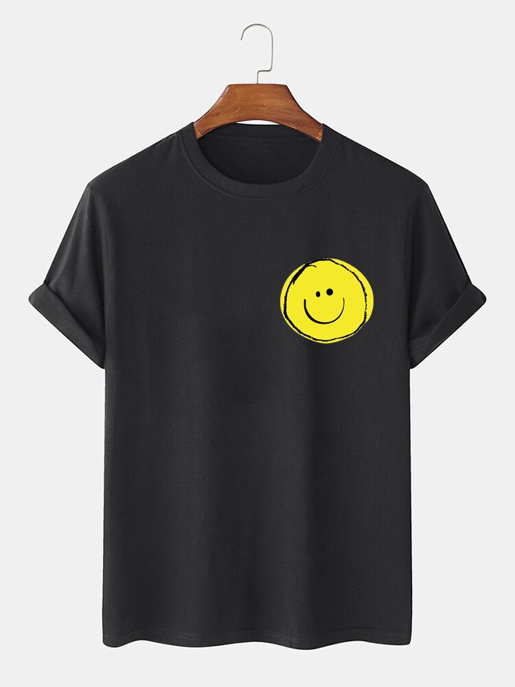 Camisetas De Manga Corta Casual De Cuello Redondo Con Estampado De Cara De Sonrisa De 100% Algodón Para Hombre