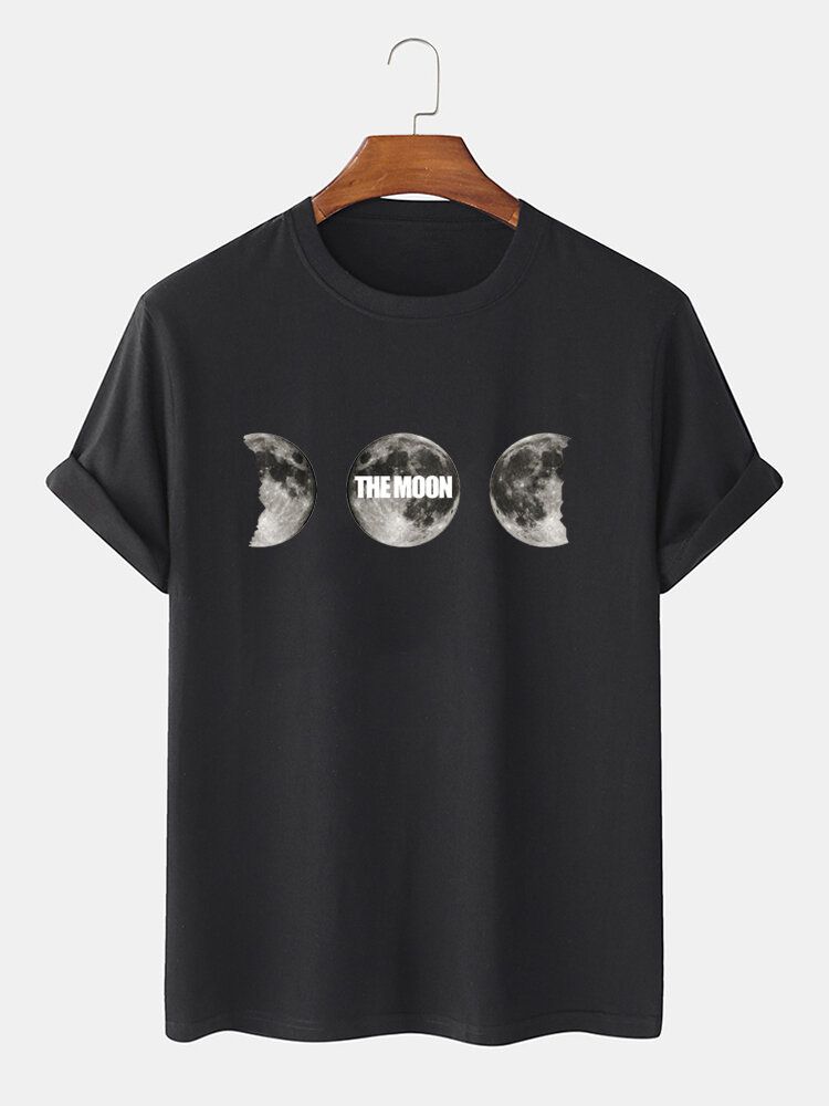 Camisetas De Manga Corta Casual De Cuello Redondo Con Estampado De Luna 100% Algodón Para Hombre