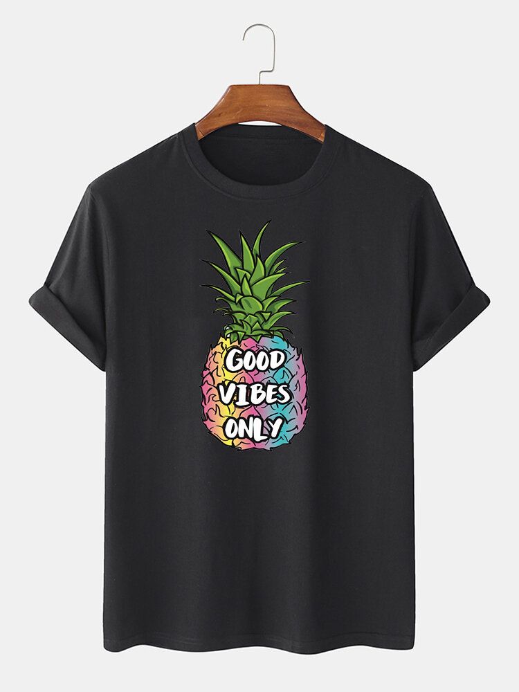 Camisetas De Manga Corta Casual De Cuello Redondo Con Estampado De Piña 100% Algodón Para Hombre