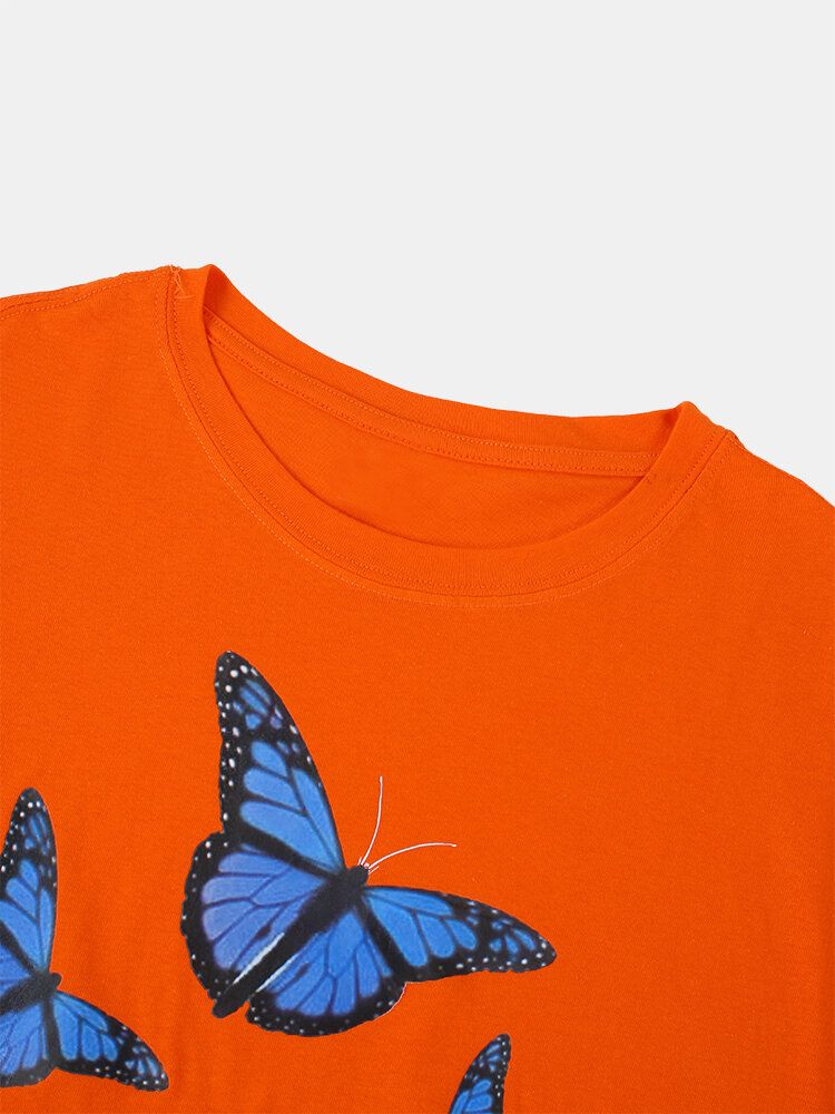 Camisetas De Manga Corta Casuales De Algodón Con Cuello Redondo Y Estampado De Mariposas Para Hombre