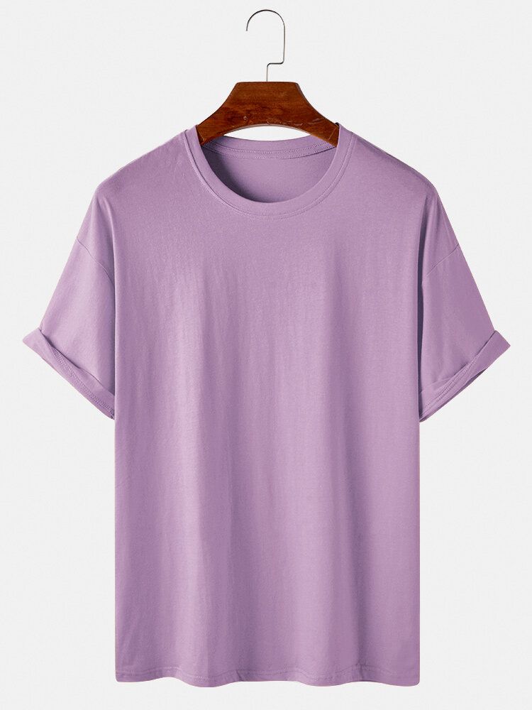 Camisetas De Manga Corta Con Cuello Redondo De Algodón Sólido De 8 Colores Para Hombre