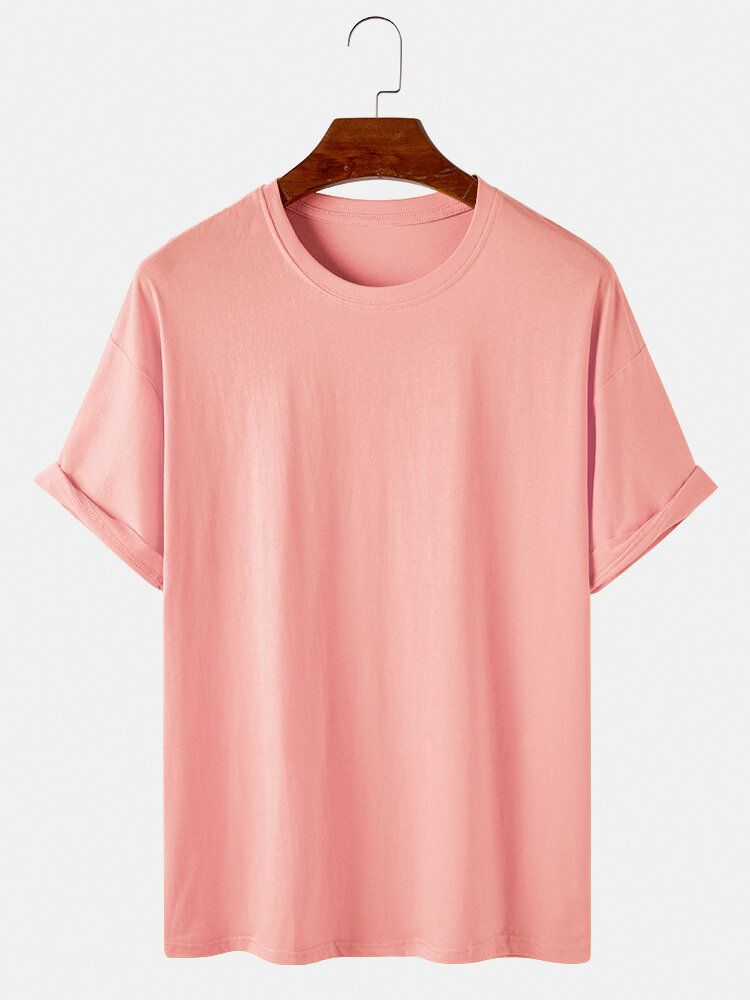 Camisetas De Manga Corta Con Cuello Redondo De Algodón Sólido De 8 Colores Para Hombre