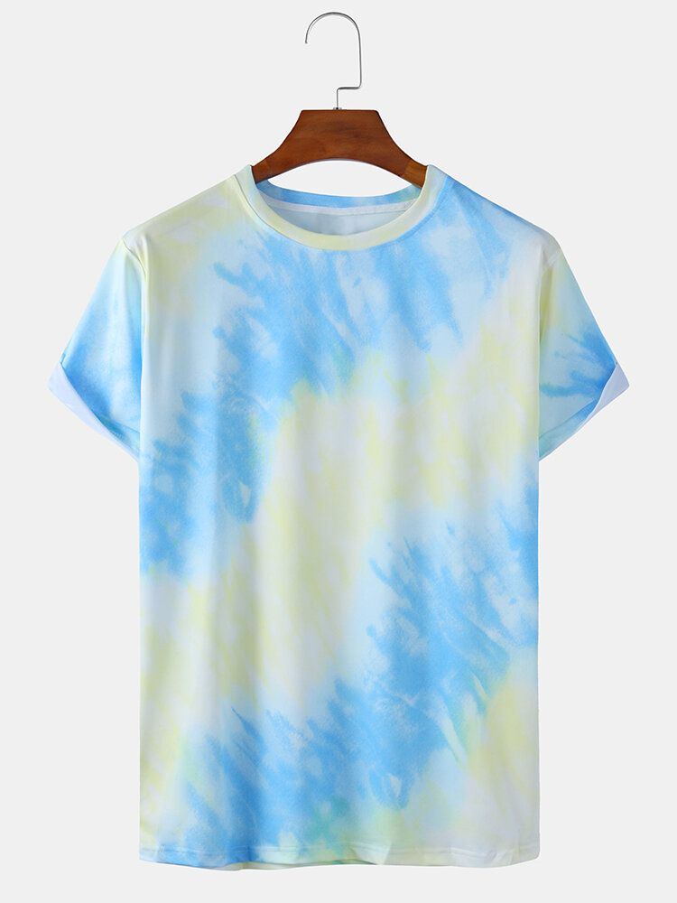 Camisetas De Manga Corta Con Cuello Redondo Informales Y Ligeras Con Estampado Tie-dye Para Hombre