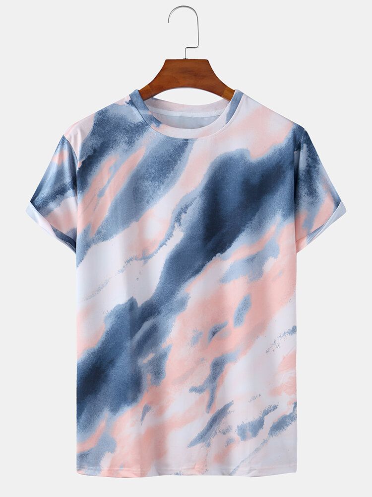 Camisetas De Manga Corta Con Cuello Redondo Informales Y Ligeras Con Estampado Tie-dye Para Hombre