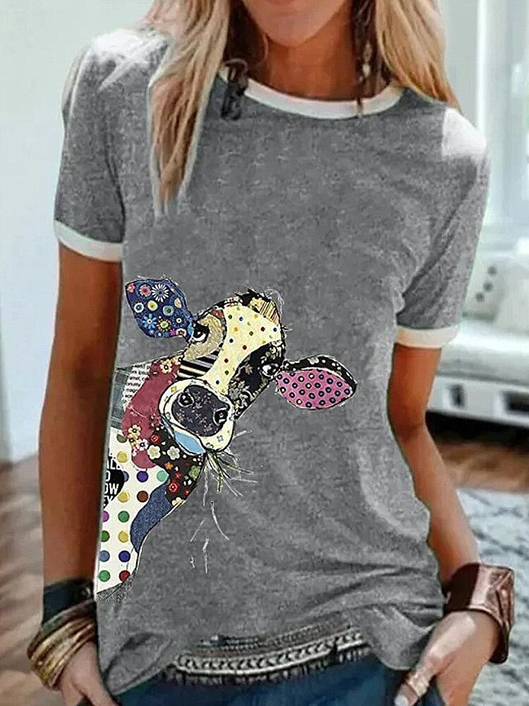 Camisetas De Manga Corta Con Cuello Redondo Y Estampado Animal De Jirafa De Dibujos Animados