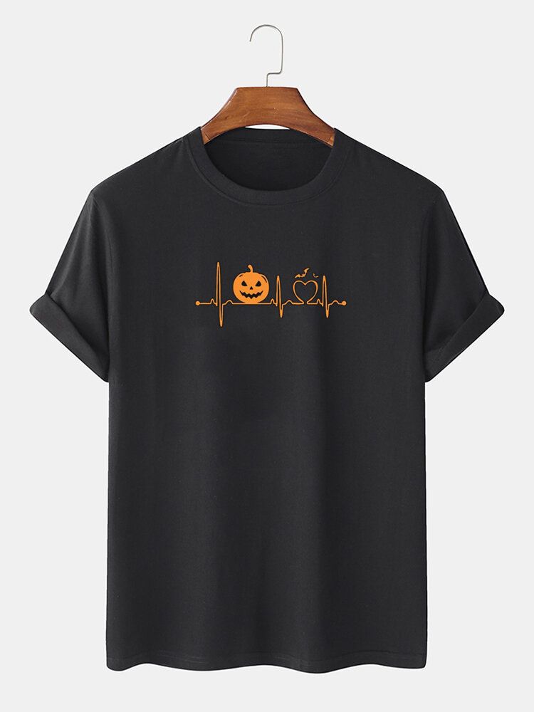 Camisetas De Manga Corta Con Cuello Redondo Y Estampado De Dibujos Animados De Halloween 100% Algodón Para Hombre