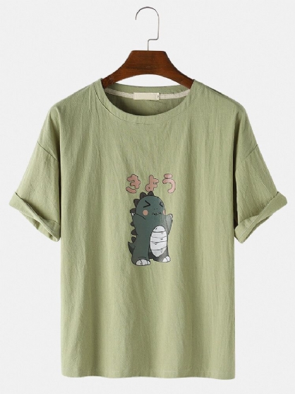 Camisetas De Manga Corta Con Cuello Redondo Y Estampado De Dinosaurio De Dibujos Animados De Algodón Para Hombre