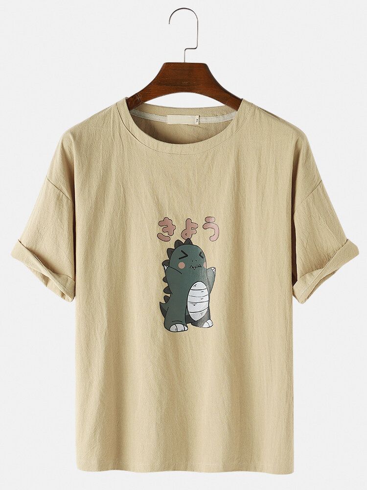 Camisetas De Manga Corta Con Cuello Redondo Y Estampado De Dinosaurio De Dibujos Animados De Algodón Para Hombre