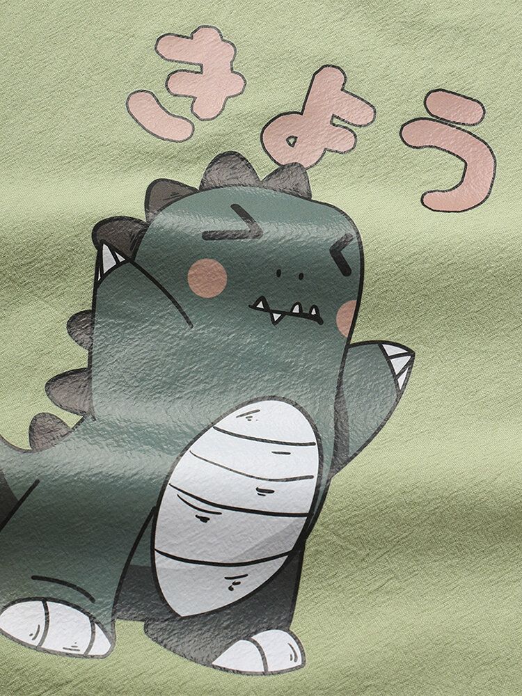 Camisetas De Manga Corta Con Cuello Redondo Y Estampado De Dinosaurio De Dibujos Animados De Algodón Para Hombre