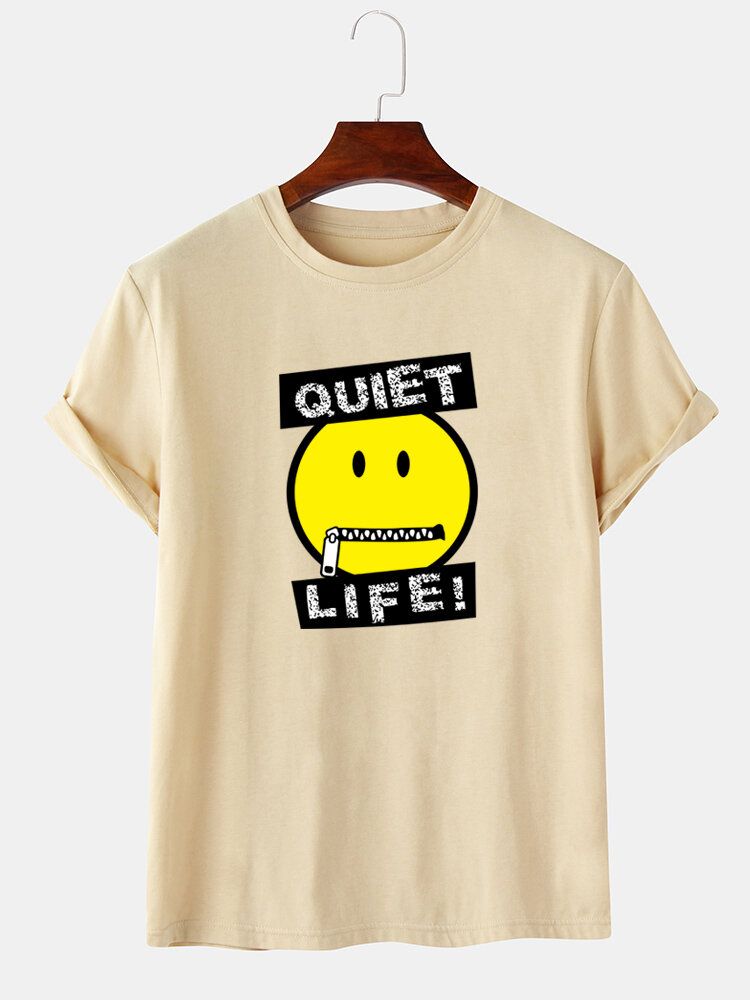 Camisetas De Manga Corta Con Cuello Redondo Y Estampado De Emojis De Letras Para Hombre