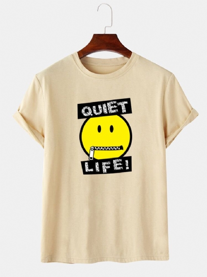 Camisetas De Manga Corta Con Cuello Redondo Y Estampado De Emojis De Letras Para Hombre