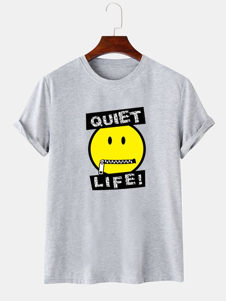 Camisetas De Manga Corta Con Cuello Redondo Y Estampado De Emojis De Letras Para Hombre