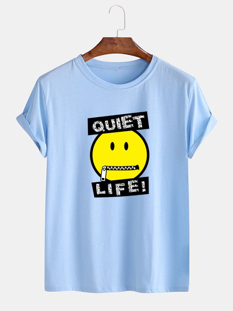 Camisetas De Manga Corta Con Cuello Redondo Y Estampado De Emojis De Letras Para Hombre