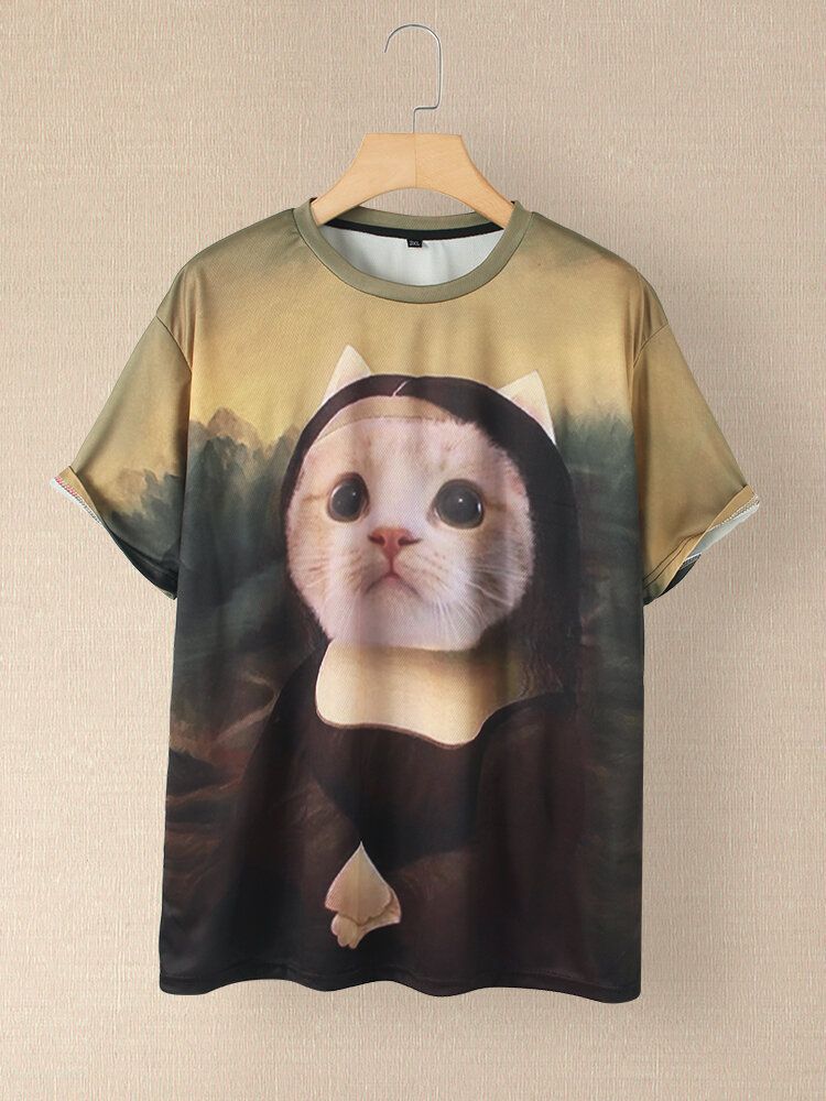 Camisetas De Manga Corta Con Cuello Redondo Y Estampado De Gato Divertido Para Mujer