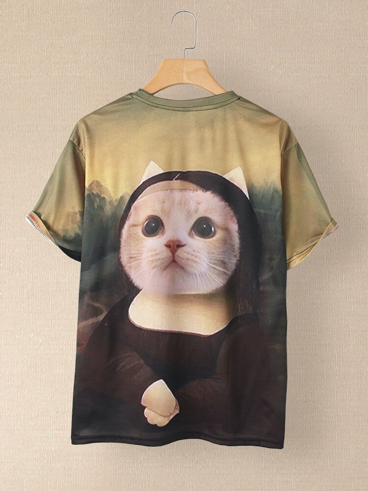 Camisetas De Manga Corta Con Cuello Redondo Y Estampado De Gato Divertido Para Mujer