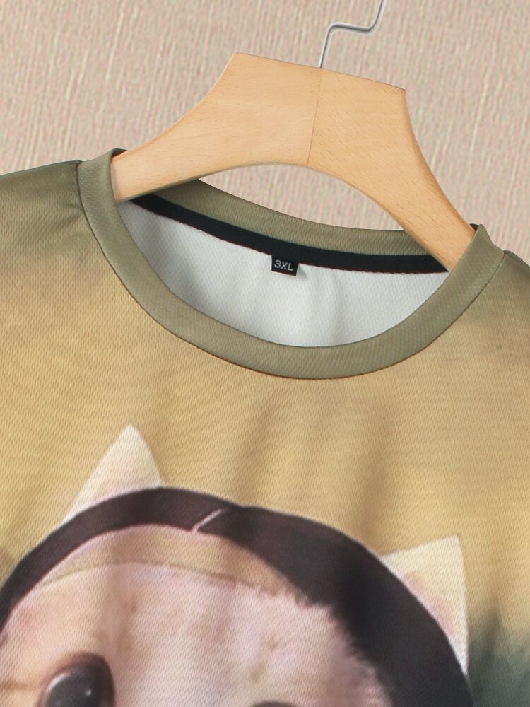 Camisetas De Manga Corta Con Cuello Redondo Y Estampado De Gato Divertido Para Mujer