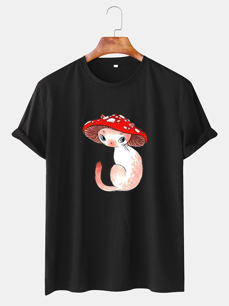 Camisetas De Manga Corta Con Cuello Redondo Y Estampado De Gato De Hongo De Dibujos Animados Para Hombre