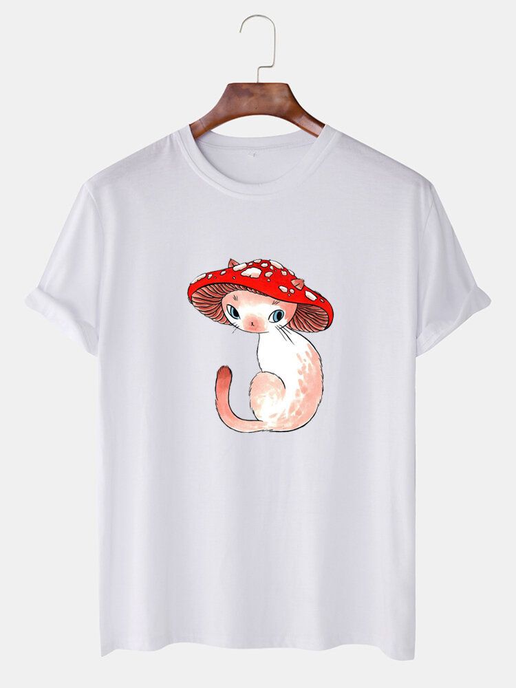 Camisetas De Manga Corta Con Cuello Redondo Y Estampado De Gato De Hongo De Dibujos Animados Para Hombre