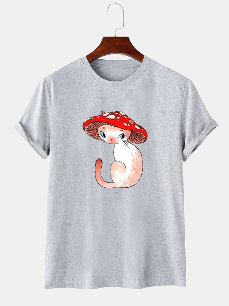 Camisetas De Manga Corta Con Cuello Redondo Y Estampado De Gato De Hongo De Dibujos Animados Para Hombre