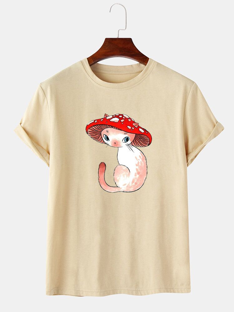 Camisetas De Manga Corta Con Cuello Redondo Y Estampado De Gato De Hongo De Dibujos Animados Para Hombre