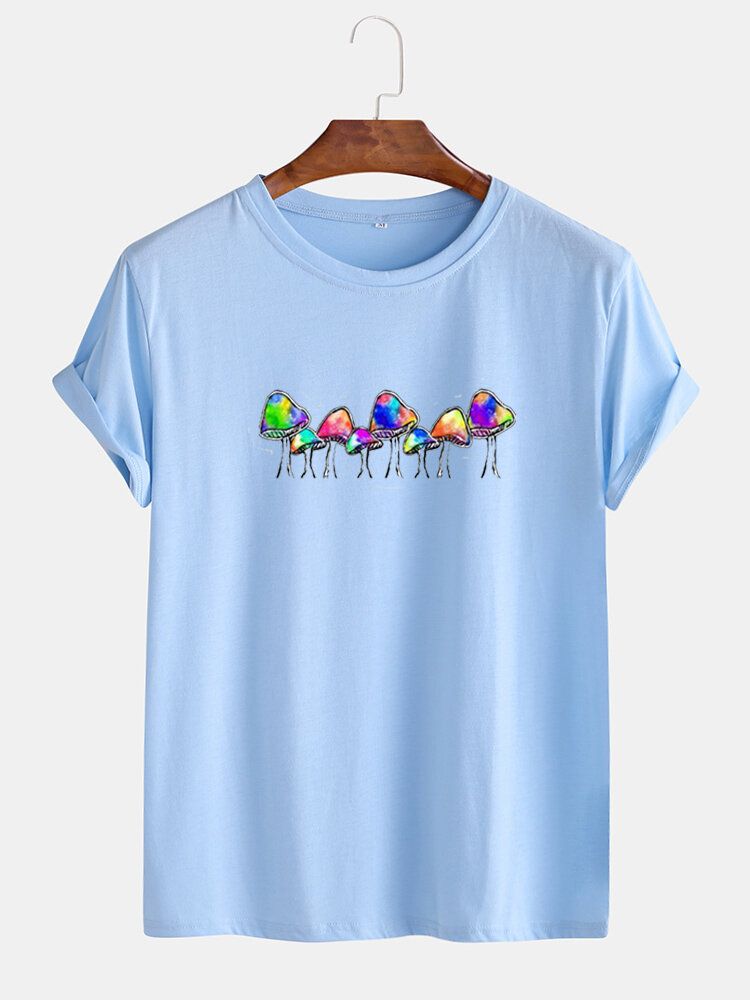 Camisetas De Manga Corta Con Cuello Redondo Y Estampado De Hongos Multicolor Para Hombre