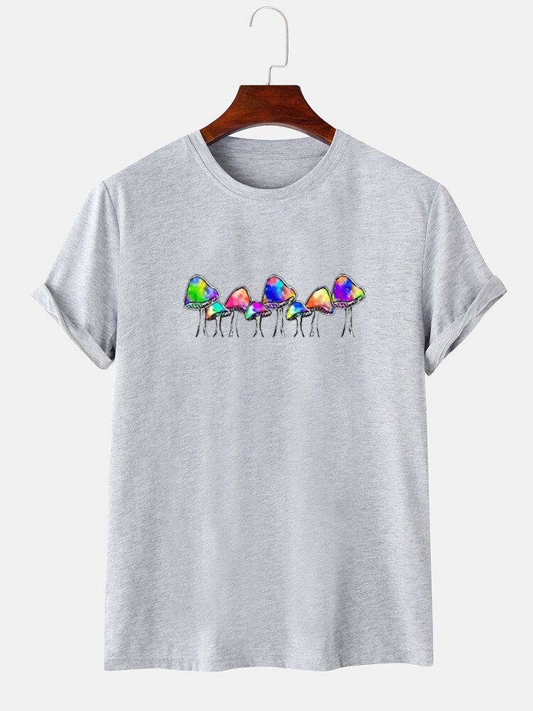 Camisetas De Manga Corta Con Cuello Redondo Y Estampado De Hongos Multicolor Para Hombre