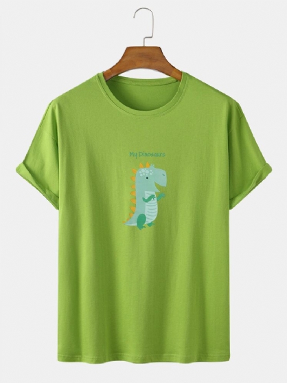 Camisetas De Manga Corta Con Cuello Redondo Y Estampado Lindo De Dinosaurio De Dibujos Animados De Algodón