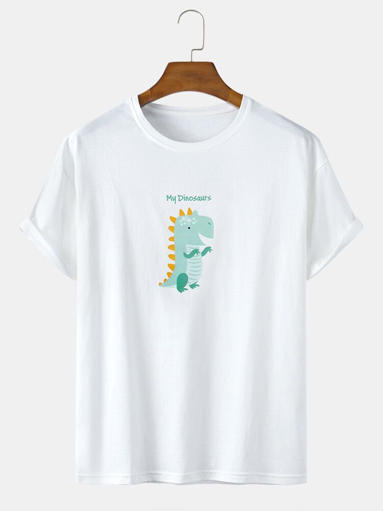 Camisetas De Manga Corta Con Cuello Redondo Y Estampado Lindo De Dinosaurio De Dibujos Animados De Algodón