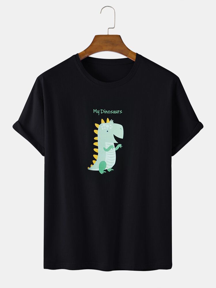 Camisetas De Manga Corta Con Cuello Redondo Y Estampado Lindo De Dinosaurio De Dibujos Animados De Algodón