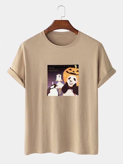 Camisetas De Manga Corta Con Cuello Redondo Y Estampado De Panda De Dibujos Animados De Halloween 100% Algodón Para Hombre