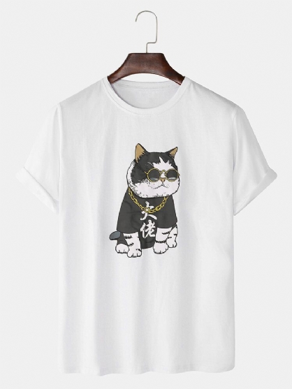 Camisetas De Manga Corta Con Cuello Redondo Y Estampado De Perro De Dibujos Animados Frescos De Algodón Transpirable