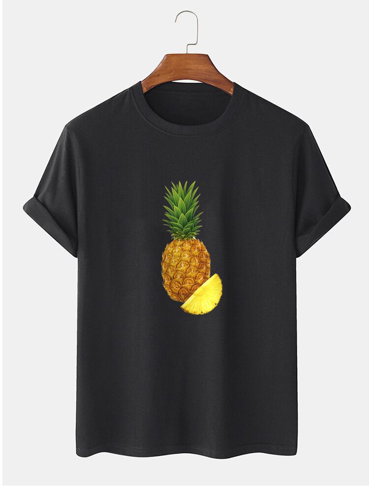 Camisetas De Manga Corta Con Cuello Redondo Y Estampado De Piña 100% Algodón Para Hombre