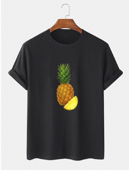 Camisetas De Manga Corta Con Cuello Redondo Y Estampado De Piña 100% Algodón Para Hombre