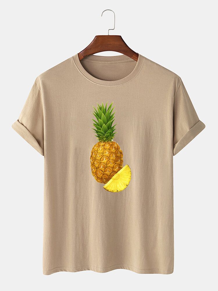 Camisetas De Manga Corta Con Cuello Redondo Y Estampado De Piña 100% Algodón Para Hombre