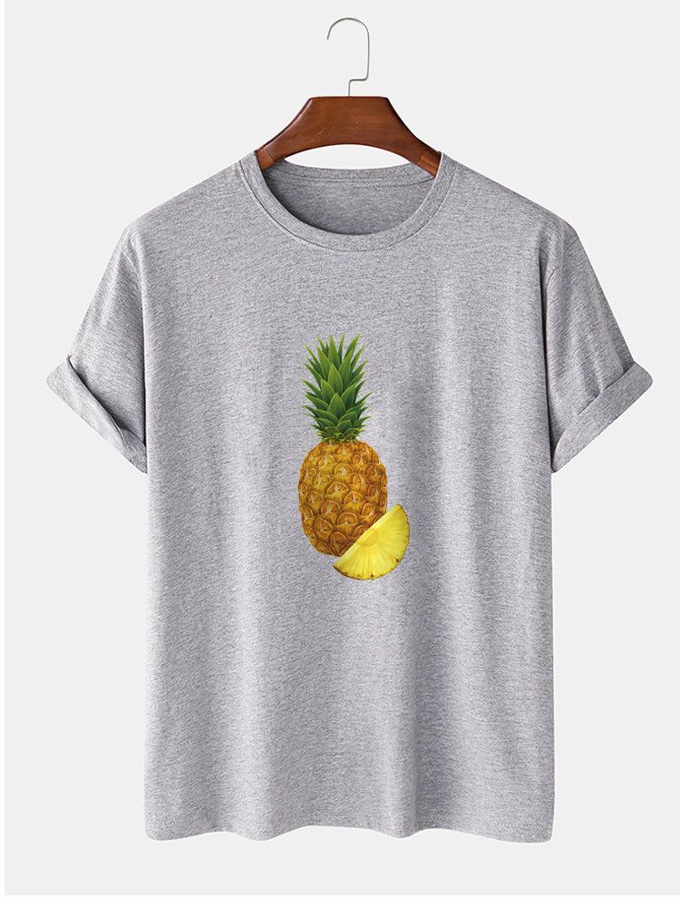 Camisetas De Manga Corta Con Cuello Redondo Y Estampado De Piña 100% Algodón Para Hombre