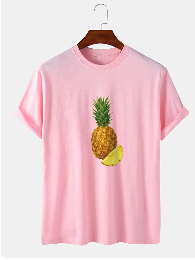 Camisetas De Manga Corta Con Cuello Redondo Y Estampado De Piña 100% Algodón Para Hombre