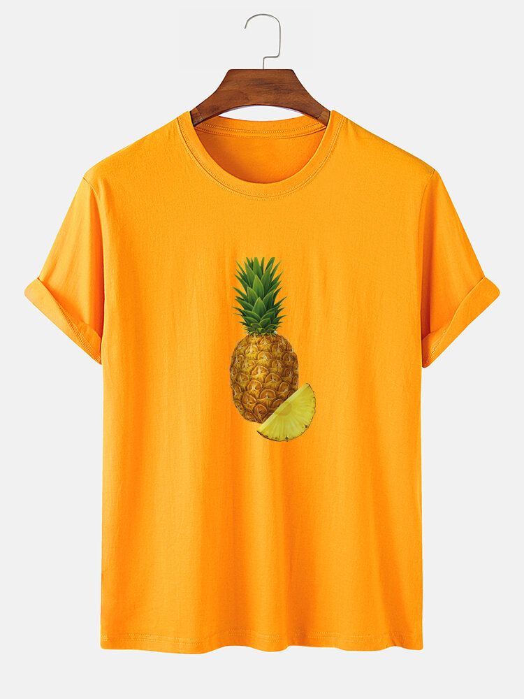 Camisetas De Manga Corta Con Cuello Redondo Y Estampado De Piña 100% Algodón Para Hombre