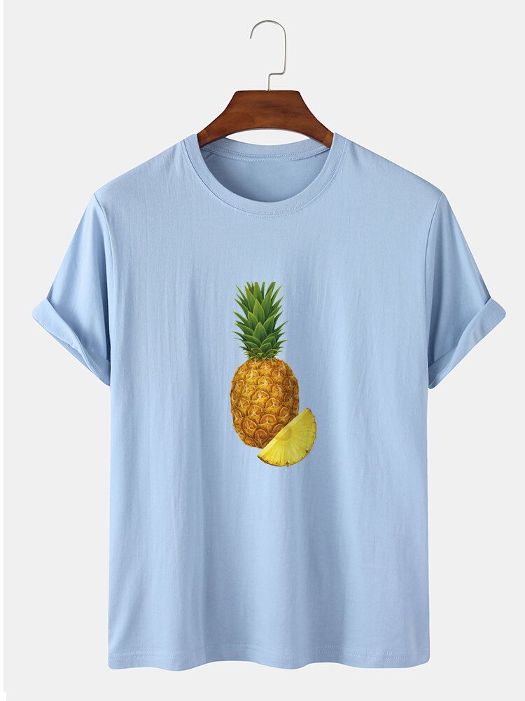 Camisetas De Manga Corta Con Cuello Redondo Y Estampado De Piña 100% Algodón Para Hombre