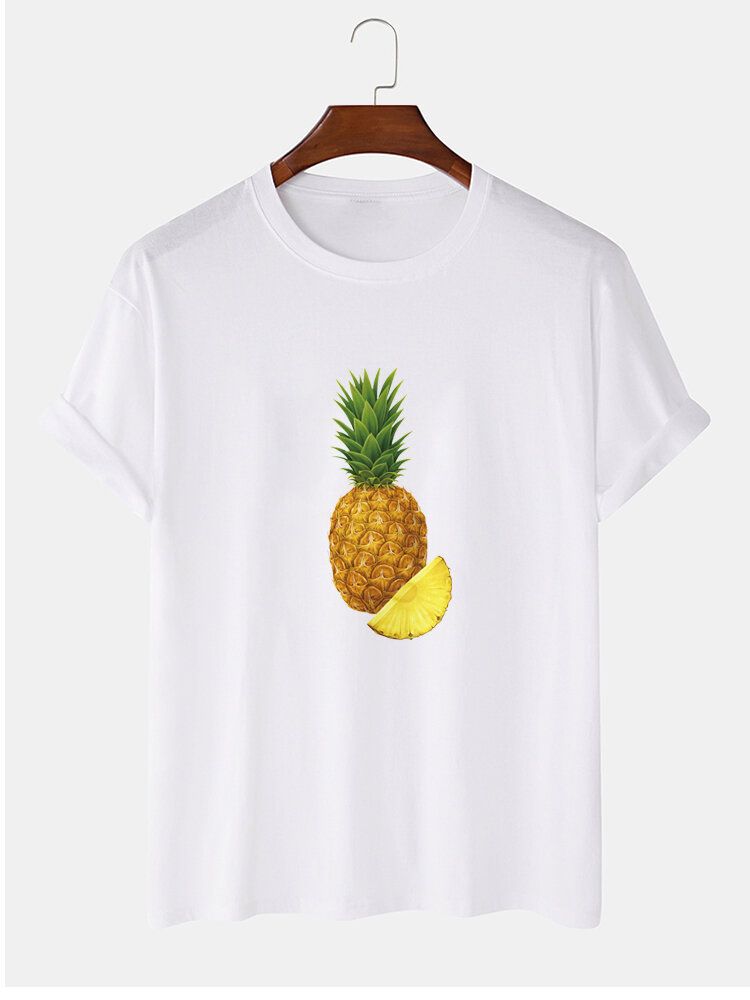 Camisetas De Manga Corta Con Cuello Redondo Y Estampado De Piña 100% Algodón Para Hombre