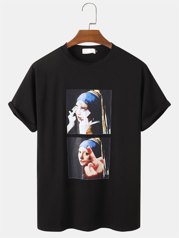 Camisetas De Manga Corta Con Cuello Redondo Y Estampado De Pintura De Figuras Divertidas Para Hombre