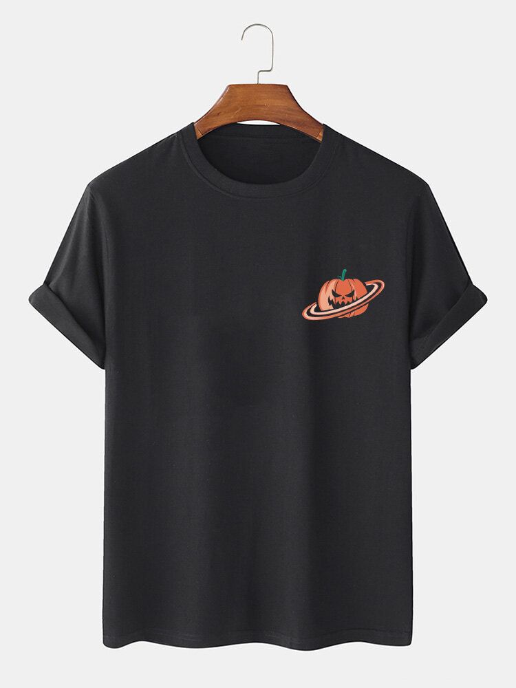 Camisetas De Manga Corta Con Estampado De Calabaza De Halloween Para Hombre 100% Algodón