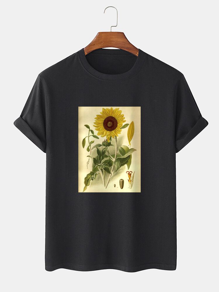 Camisetas De Manga Corta Con Estampado Floral De Plantas 100% Algodón Para Hombre